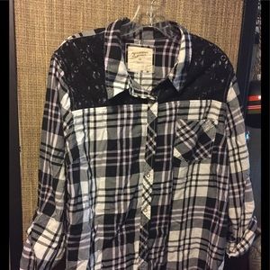 Plaid Shirt with Black Lace trim